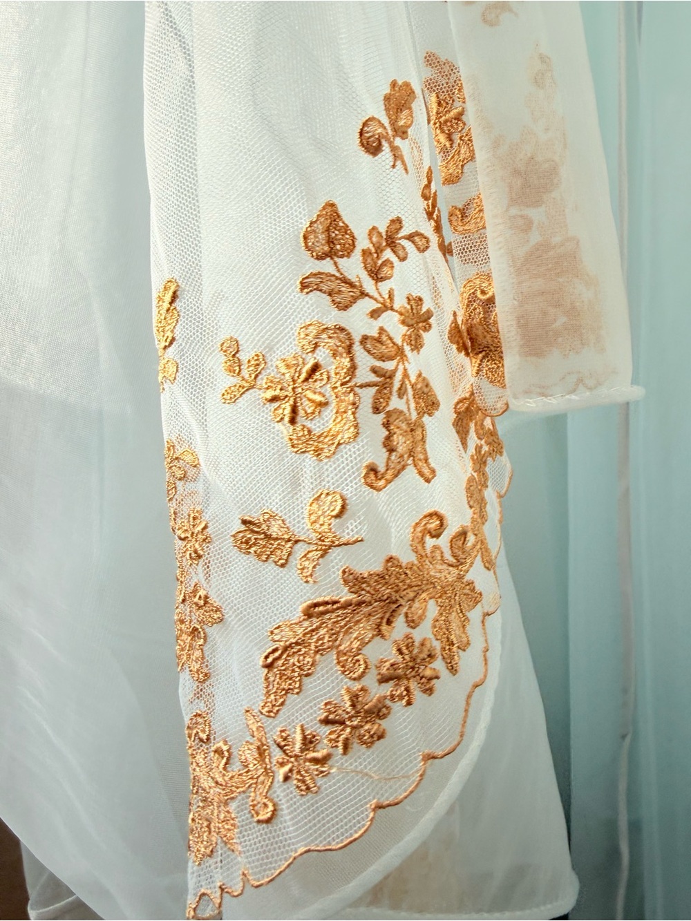Vintage 1950s Vanity Fair Peignoir Set Pale Blue & Gold Embroidered Small - Picture 6 of 17